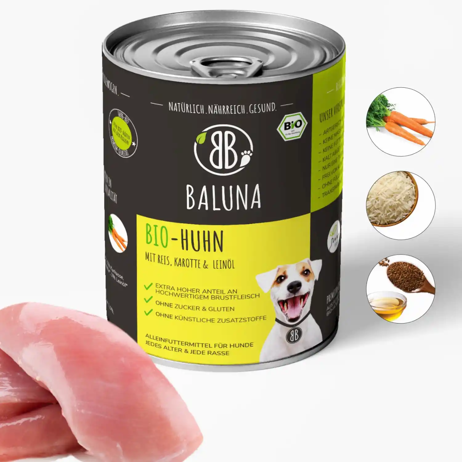 Baluna Bio-Huhn mit Reis, Karotte & Leinöl 800g