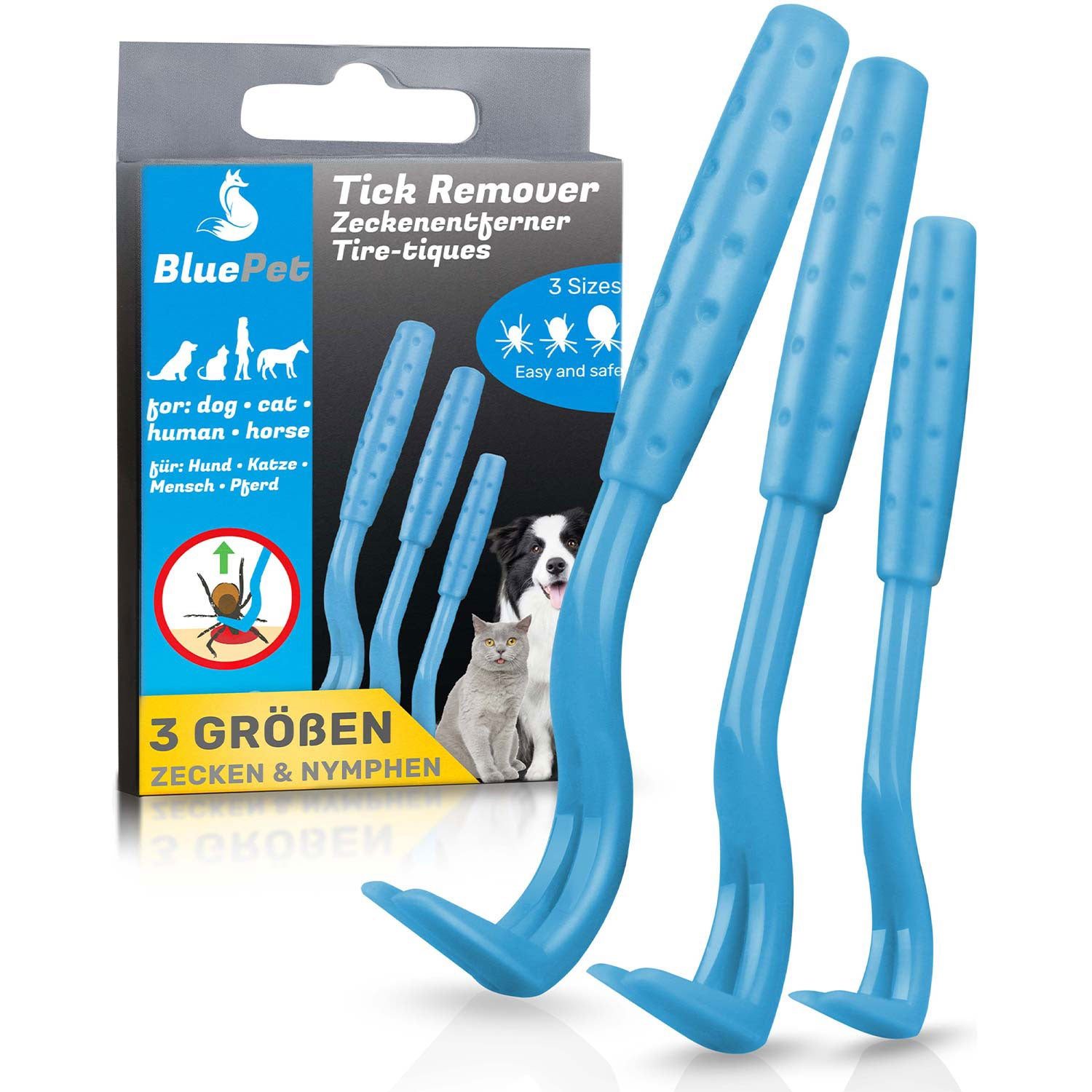 Produktbild von 3er Set Zeckenhaken/ Zeckenhebel für Hunde, Katzen, Pferde & Mensch - Zeckenentferner - Alternative zu Zeckenpinzette, Zeckenzange, Zeckenschutzmittel