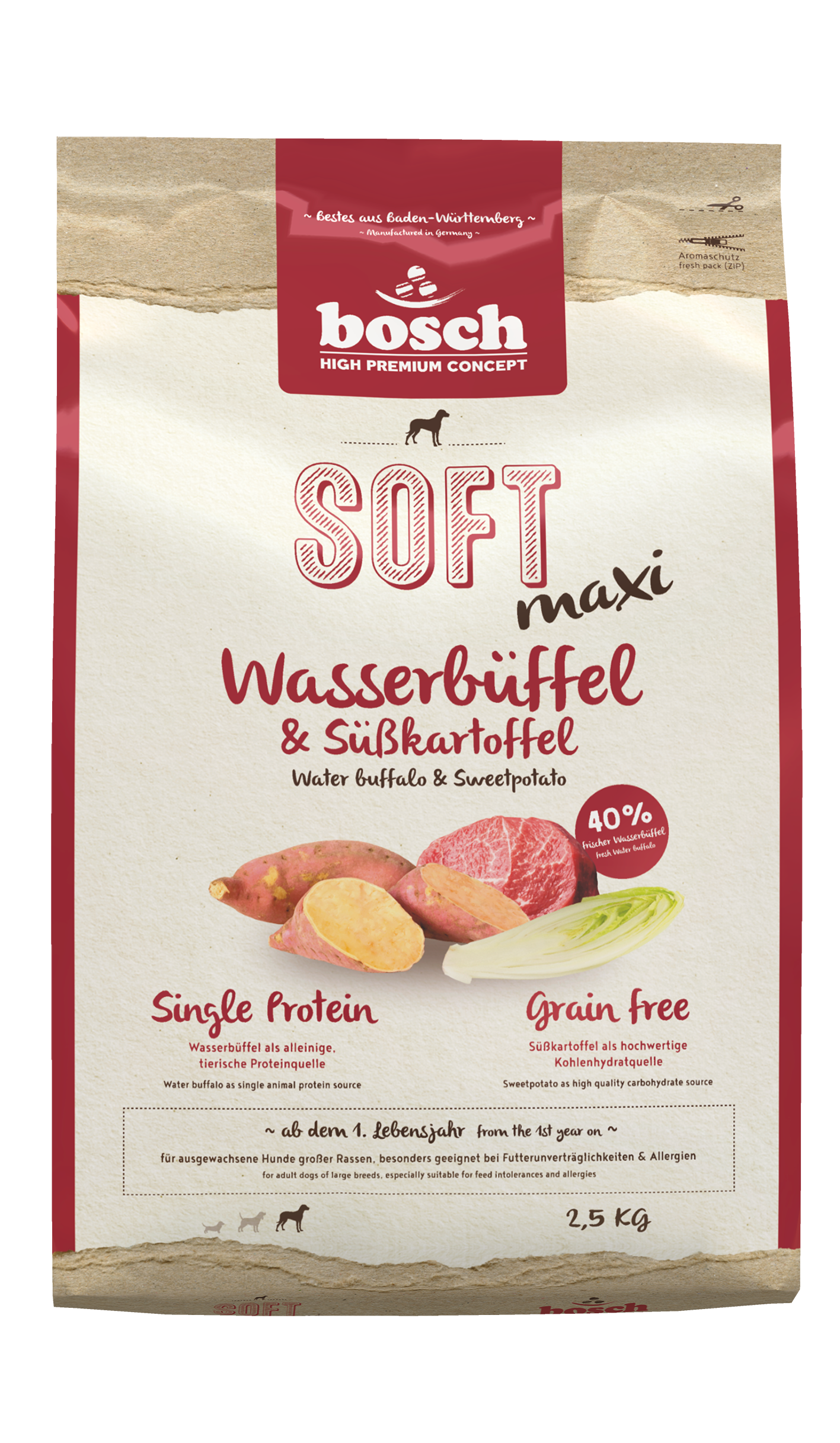 Produktbild von HPC SOFT Maxi Wasserbüffel&Süßkartoffel Trockenfutter – 2,5kg