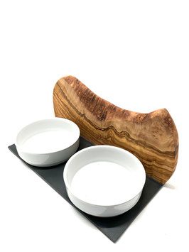 Thumbnail 4: Olivenholz-erleben Futterstation MOUNTAIN 2 x 0,9 Liter Porzellanschalen