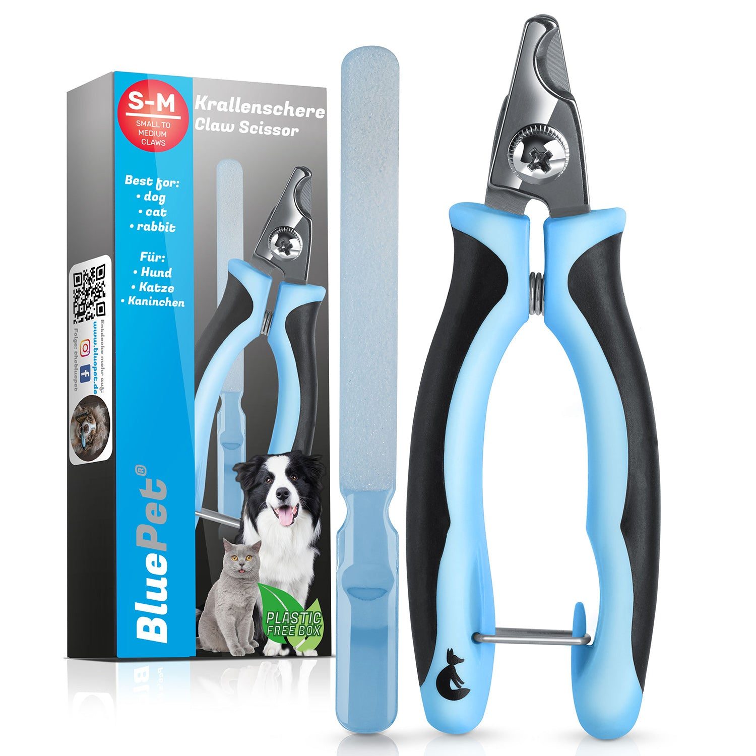 Produktbild von Krallenschere klein, ergonomisch für Hunde, Katzen, Kaninchen & Kleintiere - Schneidekopf angewinkelt für enge Krallen - Krallenschneider inkl. Feile