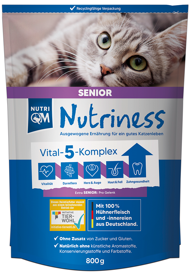 Thumbnail 4: NutriQM Senior Trockenfutter mit ITW-Siegel | für ältere Katzen ab 8 Jahren | Nutriness 5 x 800g | ohne Zucker, Gluten & künstliche Zusätze
