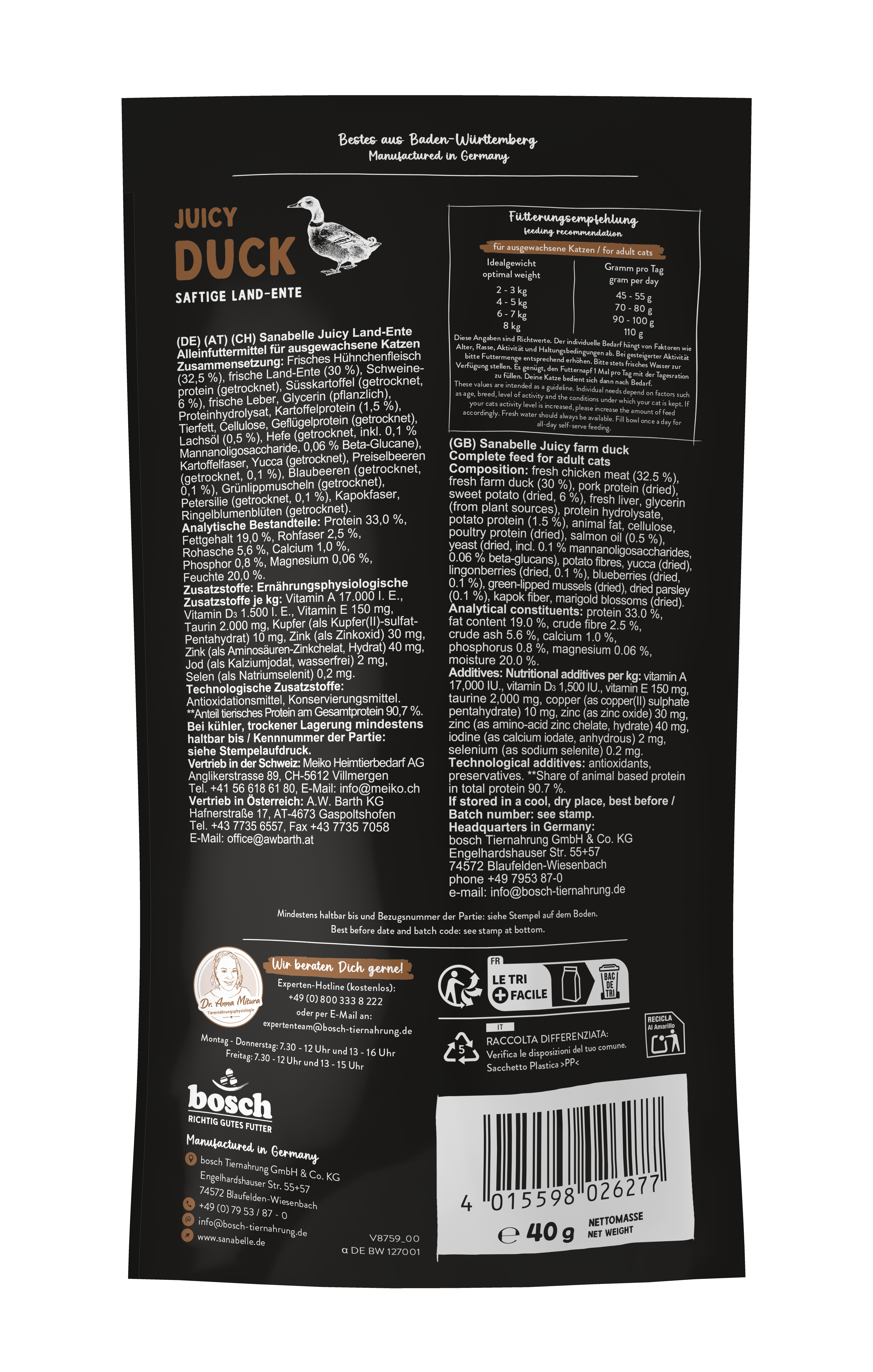 Thumbnail 2: Sanabelle Sanabelle Juicy Land-Ente – Katzefutter – getreidefrei – 40g