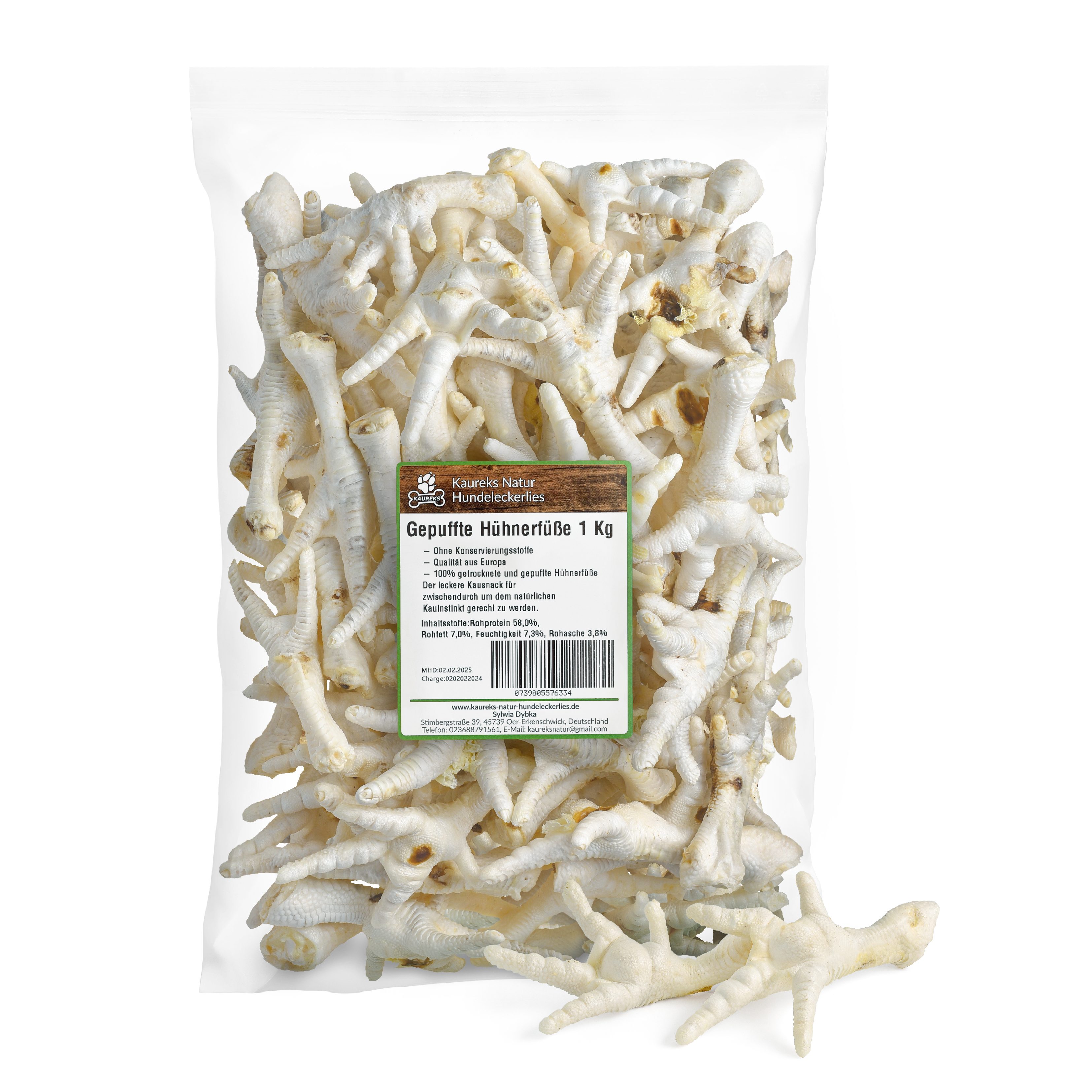 Kaureks Natur Hundeleckerlies Gepuffte Hähnchenfüße 1kg