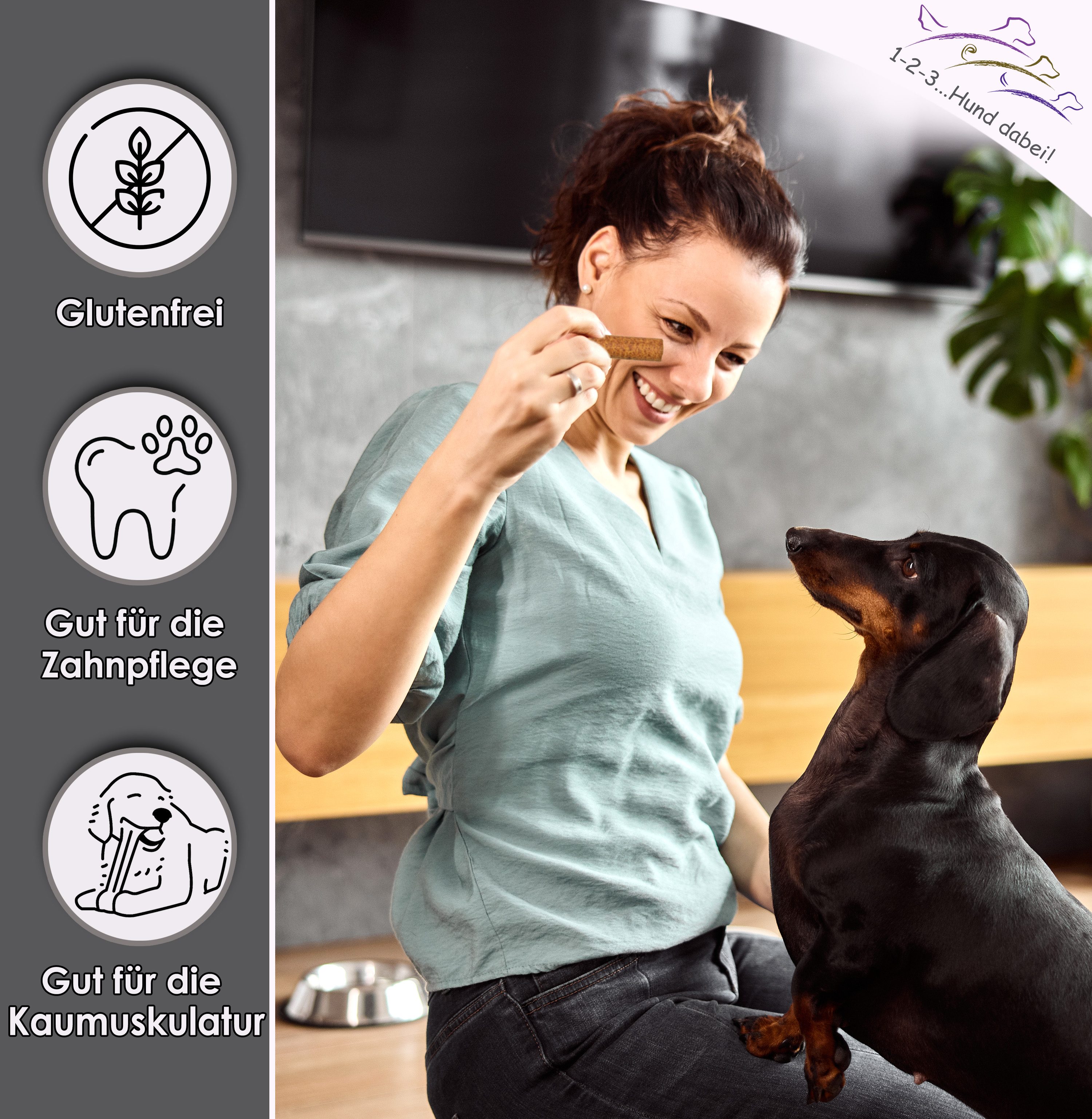 Thumbnail 3: 123… Hund dabei! Kaurollen XXL mit Insekten und Reis, harte Kauartikel für Hunde, getreidefrei, Zahnpflegesnack, XXL Pack