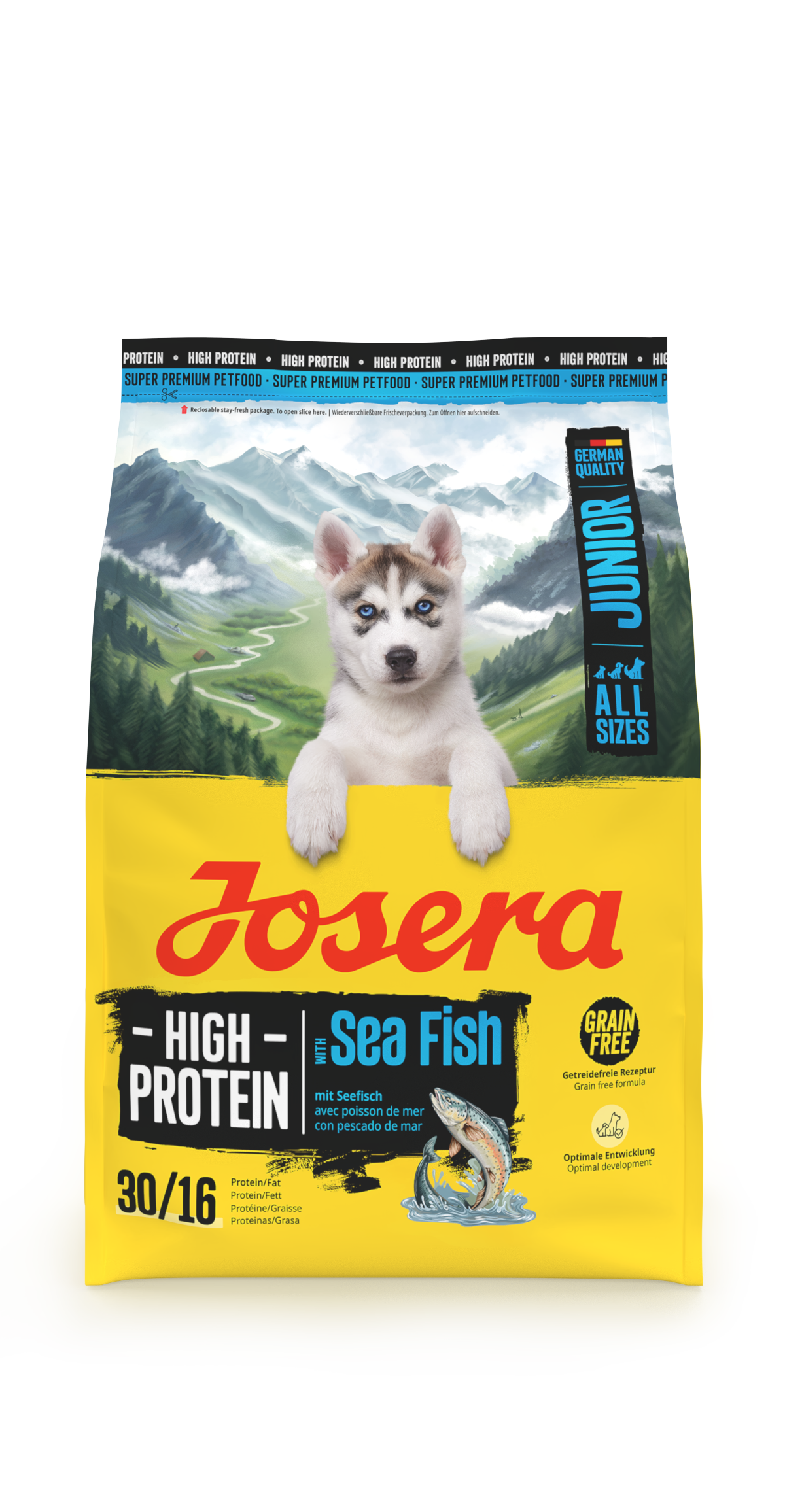 Produktbild von Junior High Protein Sea Fish, proteinreiches Welpenfutter für aktive Junghunde, 3kg
