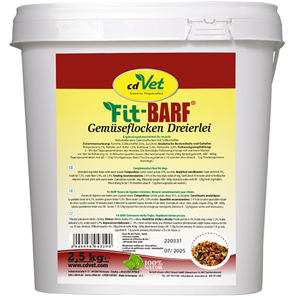 Thumbnail 1: Fit-BARF® Gemüseflocken Dreierlei 2,5 kg – Karotte, Süßkartoffel & Zucchini als Ergänzung zur Frischfleischfütterung