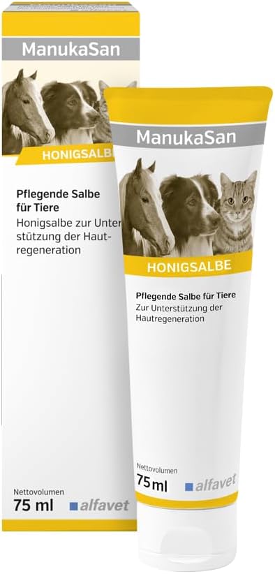 Thumbnail 1: alfavet ManukaSan für Hund, Katze und Kleintiere, natürliche pflegende Honigsalbe mit Colustrum und Manuka Honig 75 ml