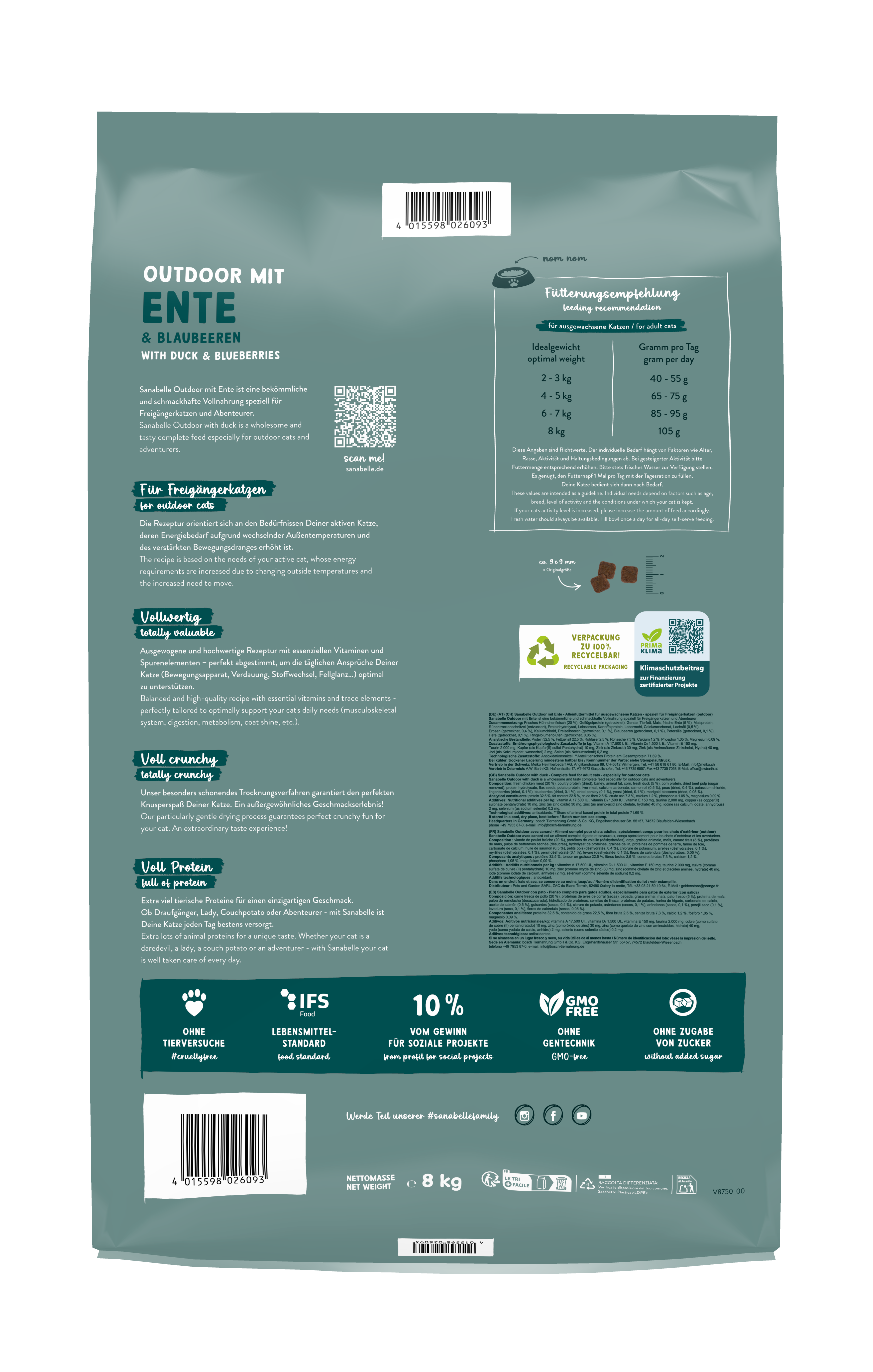 Thumbnail 2: Sanabelle Sanabelle Outdoor Ente – Trockenfutter für aktive Katzen – 8kg