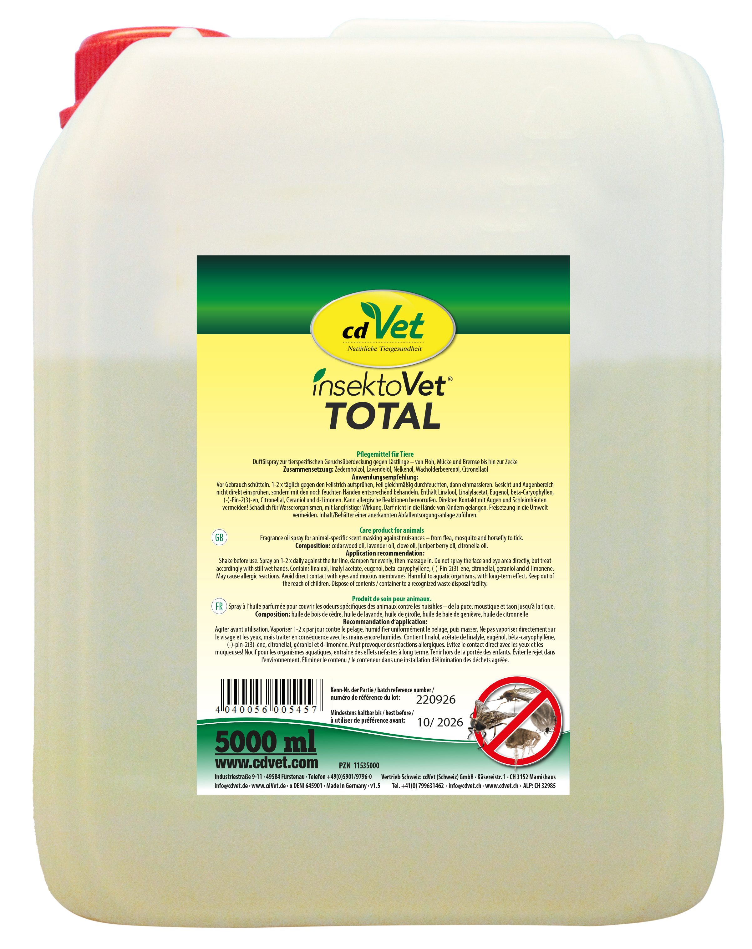 Bild 1 von 1: cdVet insektoVet Total 5 L – Natürliches Pflegespray für Hunde & Katzen zur Geruchsmaskierung mit