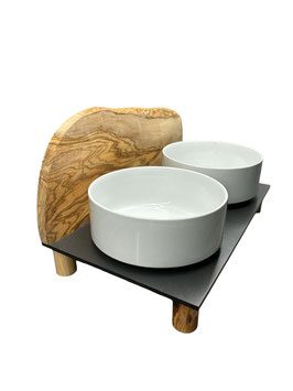 Thumbnail 2: Olivenholz-erleben Futterstation MOUNTAIN, 2 x 0,9 Liter, runde Füße (6cm)