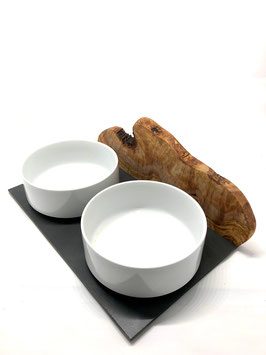 Thumbnail 2: Olivenholz-erleben Futterstation MOUNTAIN 2 x 1,5 Liter Porzellanschalen