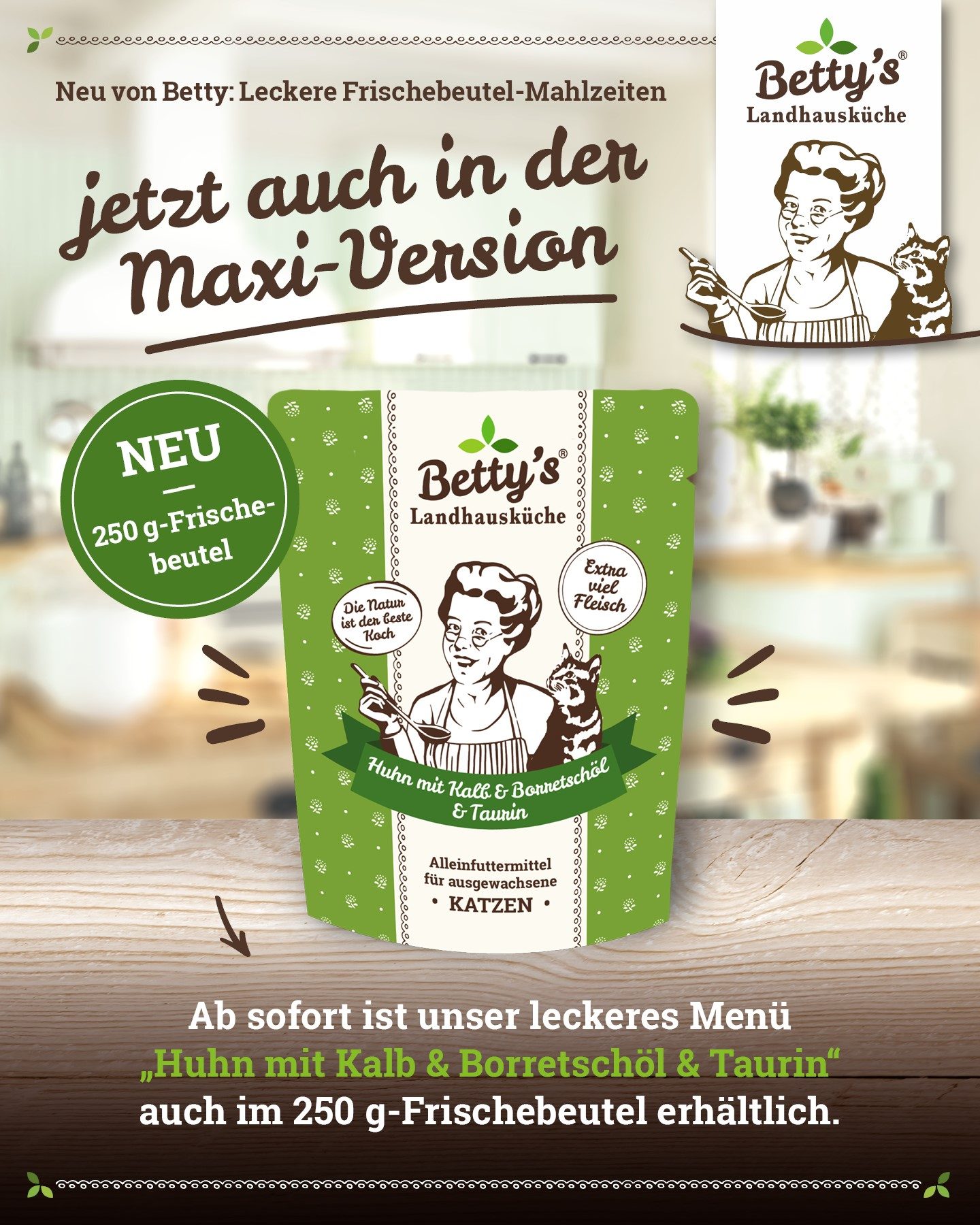 Thumbnail 3: Betty's Landhausküche Katzennassfutter Huhn & Kalb mit Borretschöl 12x 250g im Frischebeutel