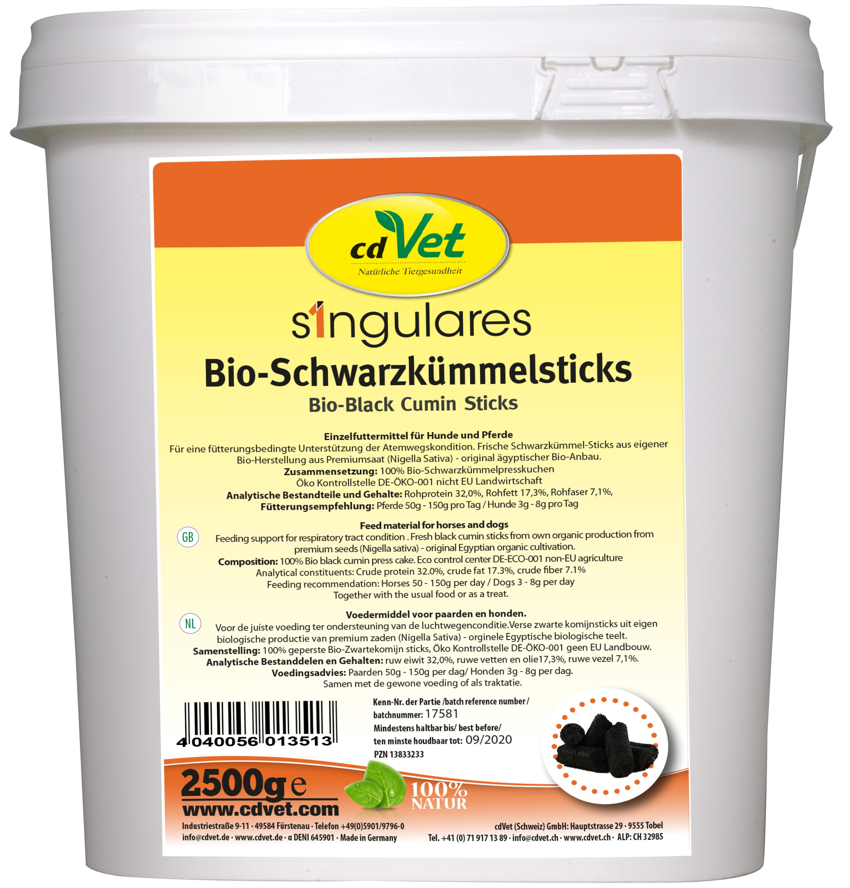 Bild 1 von 1: cdVet Singulares Bio-Schwarzkümmelsticks 2,5 kg – Premium BIO-Futtersticks für Hunde & Katzen