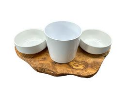 Thumbnail 3: Olivenholz-erleben Futterstation RUSTY 2 x 0,4 Liter Porzellannäpfe plus Topf für Katzengras