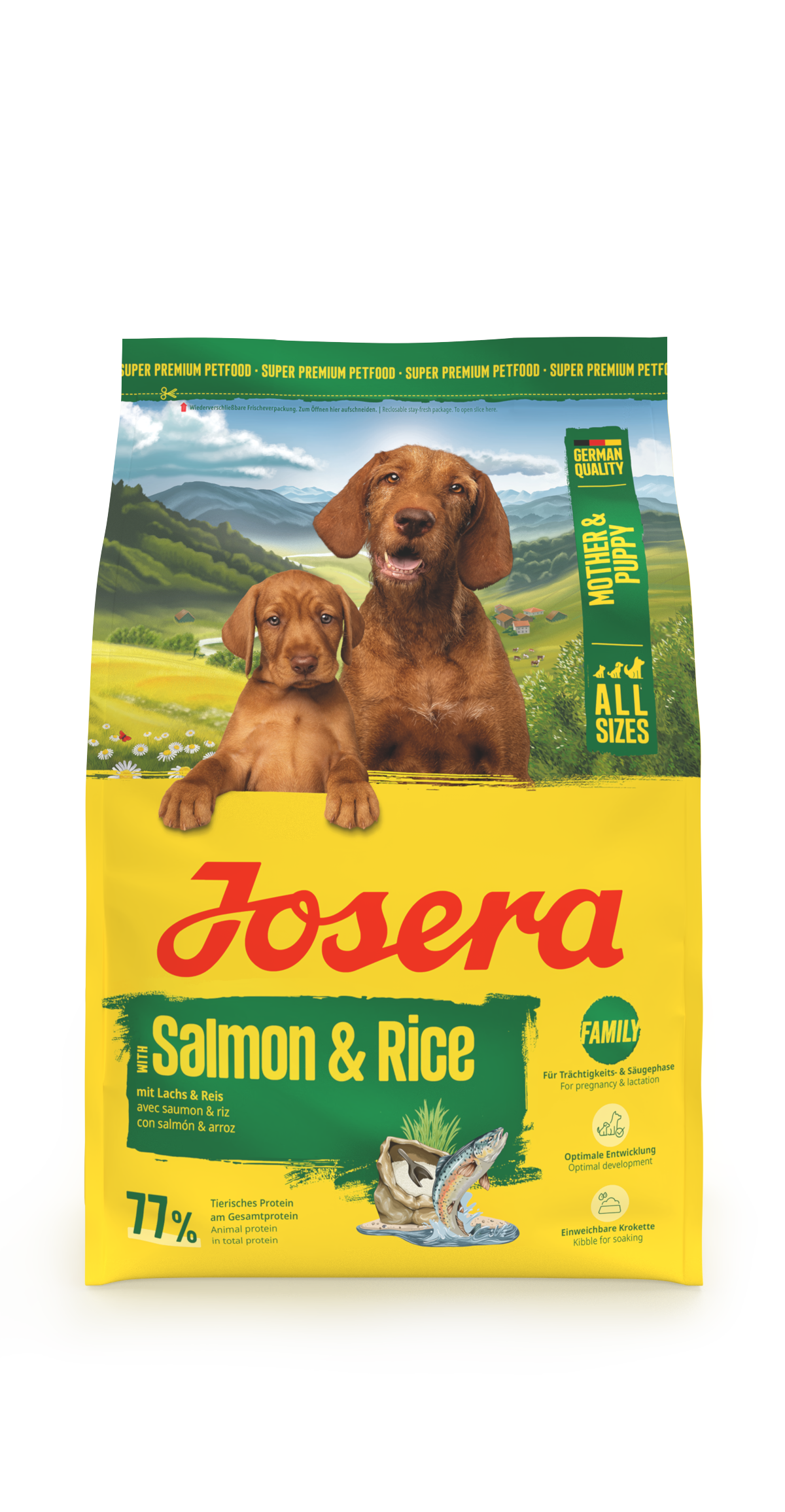 Produktbild von Mother & Puppy Salmon & Rice, glutenfreies Aufzuchtsfutter für Hündin und Welpe, 3kg