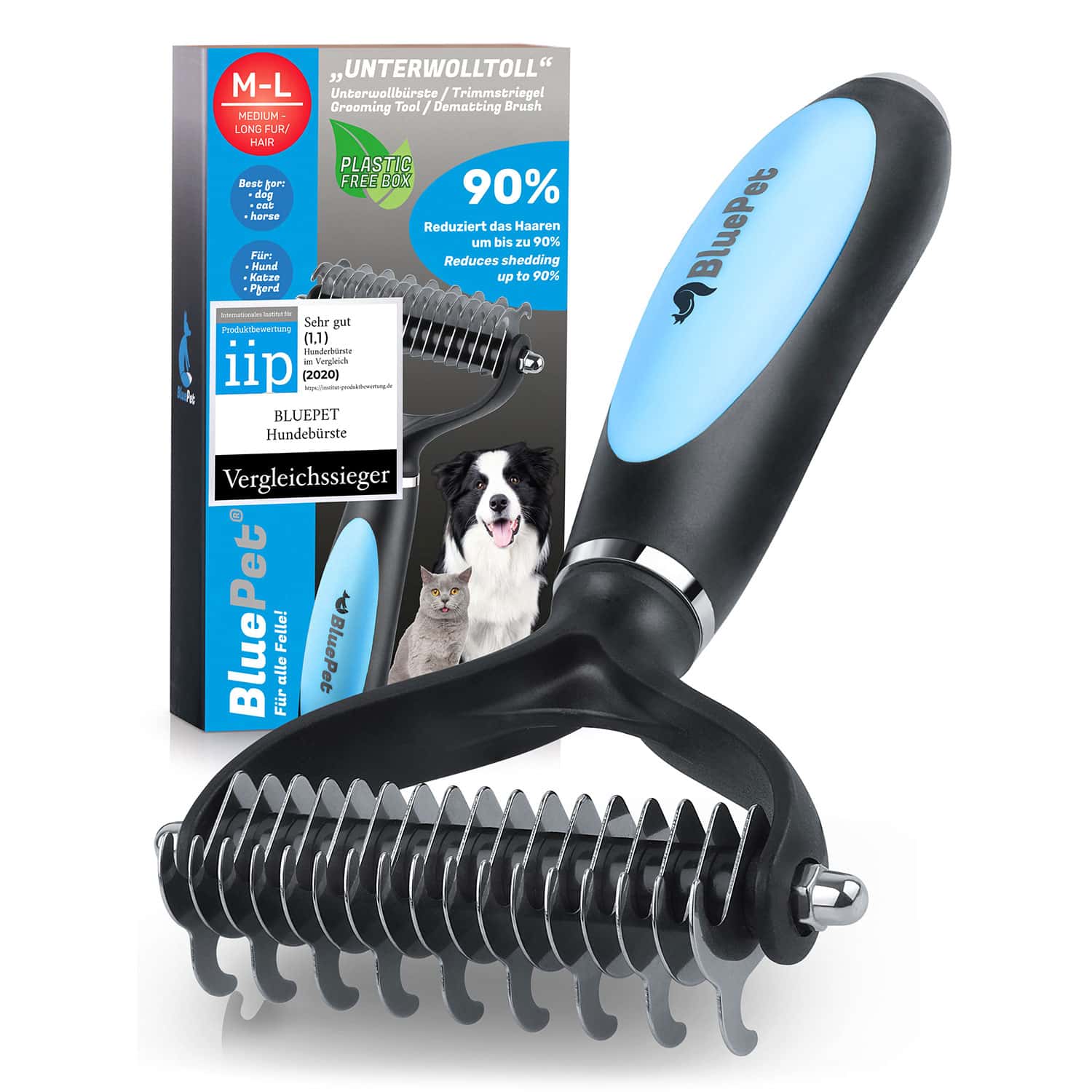 Produktbild von Unterfellbürste - Unterwollbürste für Hunde & Katzen im Fellwechsel - Unterwolle entfernen, Filz & Knoten - effektiver Unterwollkamm, Unterfellkamm