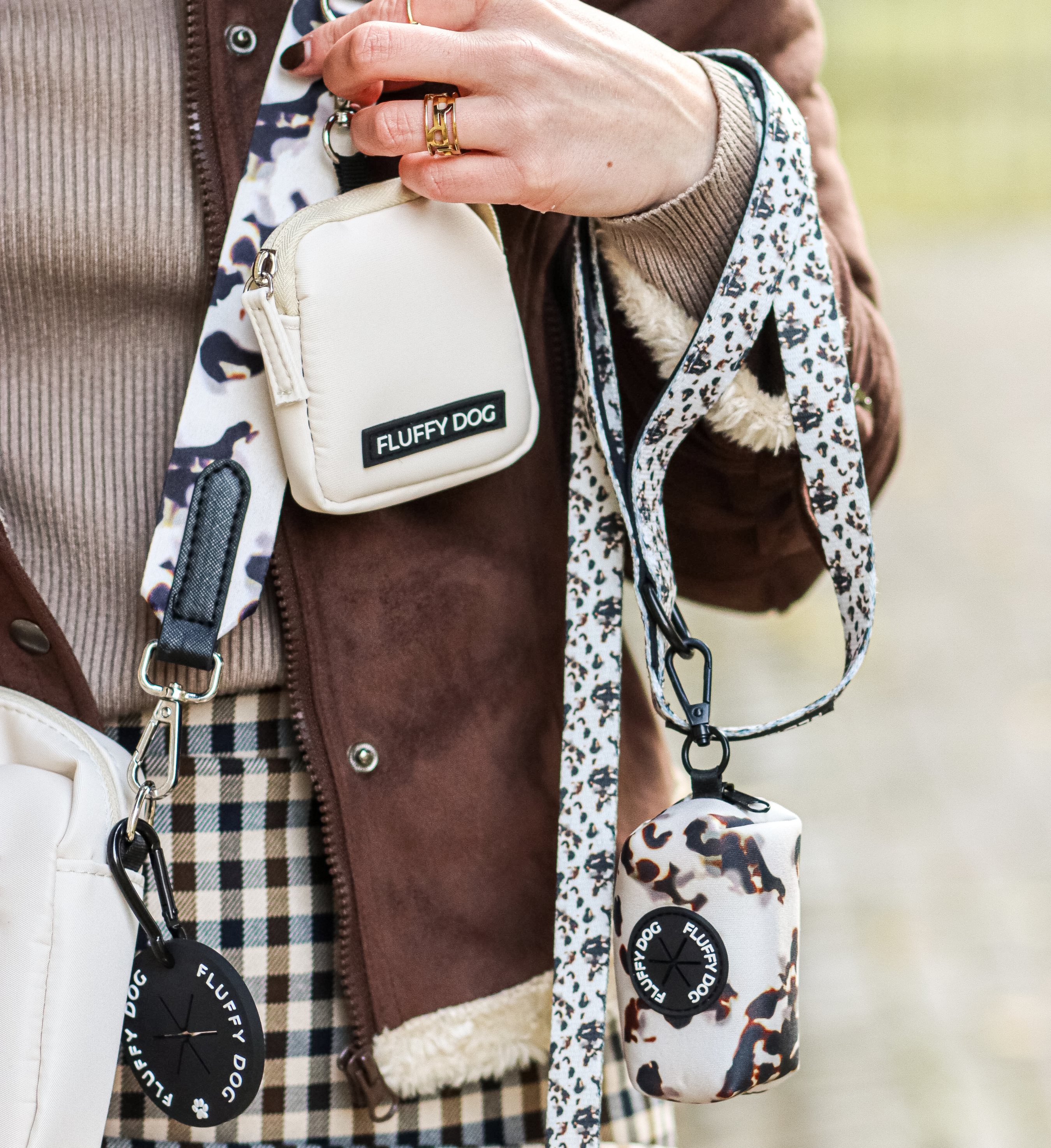 Thumbnail 1: Fluffy Dog Hundeleine „Coffee“ – vegan, leicht & komfortabel mit D-Ring für Kotbeutel