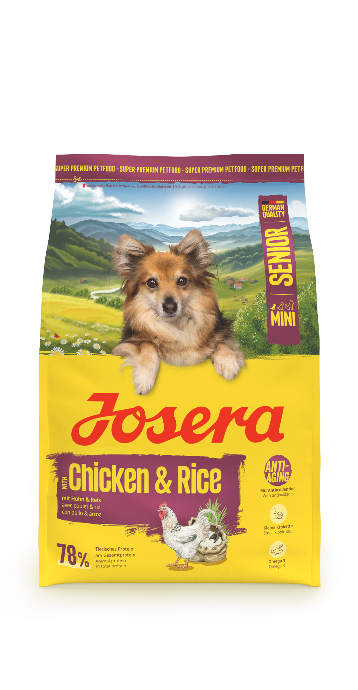 Produktbild von Mini Junior Chicken & Rice, glutenfreies Trockenfutter für ältere, kleine Hunde, 3kg