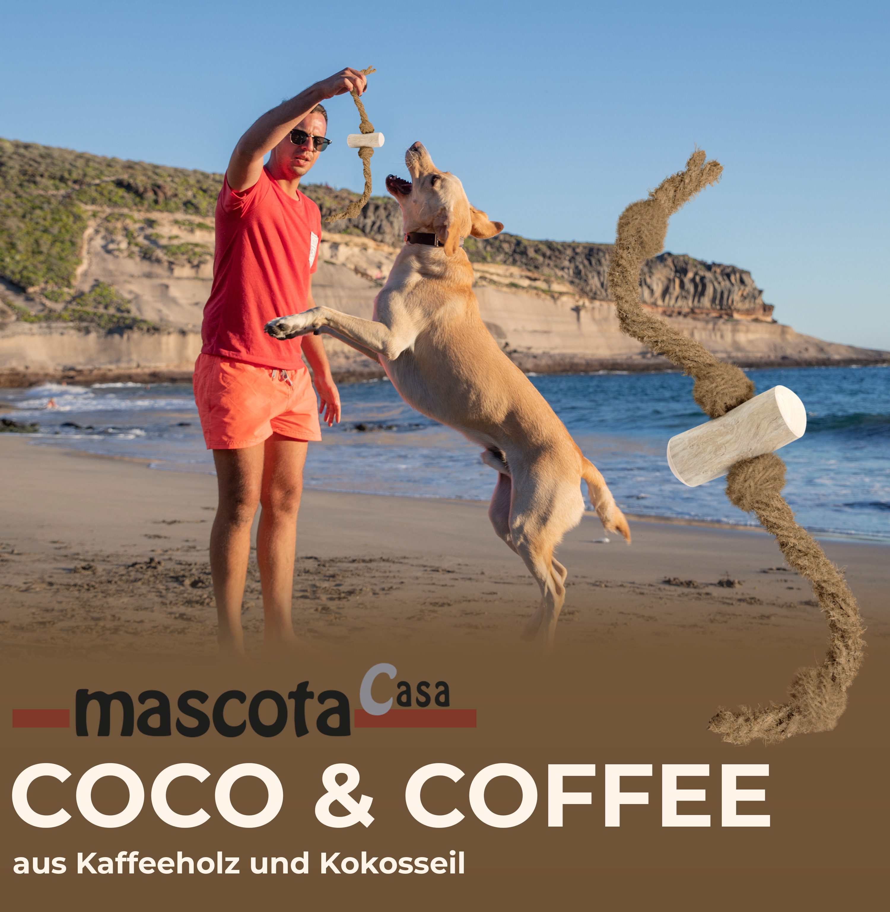 Thumbnail 2: mascota vital Coco & Coffee Kauspielzeug für Hunde aus Kaffeeholz und Kokosfaserseil, koffeinfrei und natürlich, bis 20 kg Gewicht