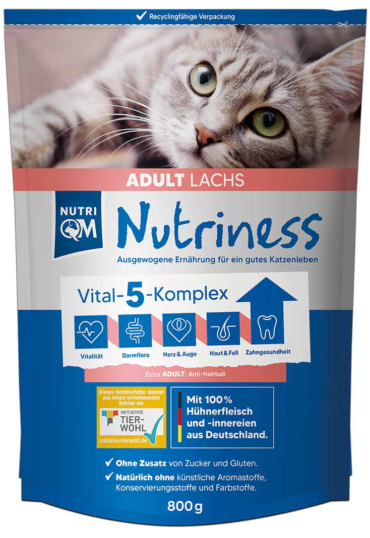 Thumbnail 4: NutriQM Adult Trockenfutter mit ITW-Siegel | für ausgewachsene Katzen | Nutriness Lachs 5 x 800g | ohne Zucker, Gluten & künstliche Zusätze