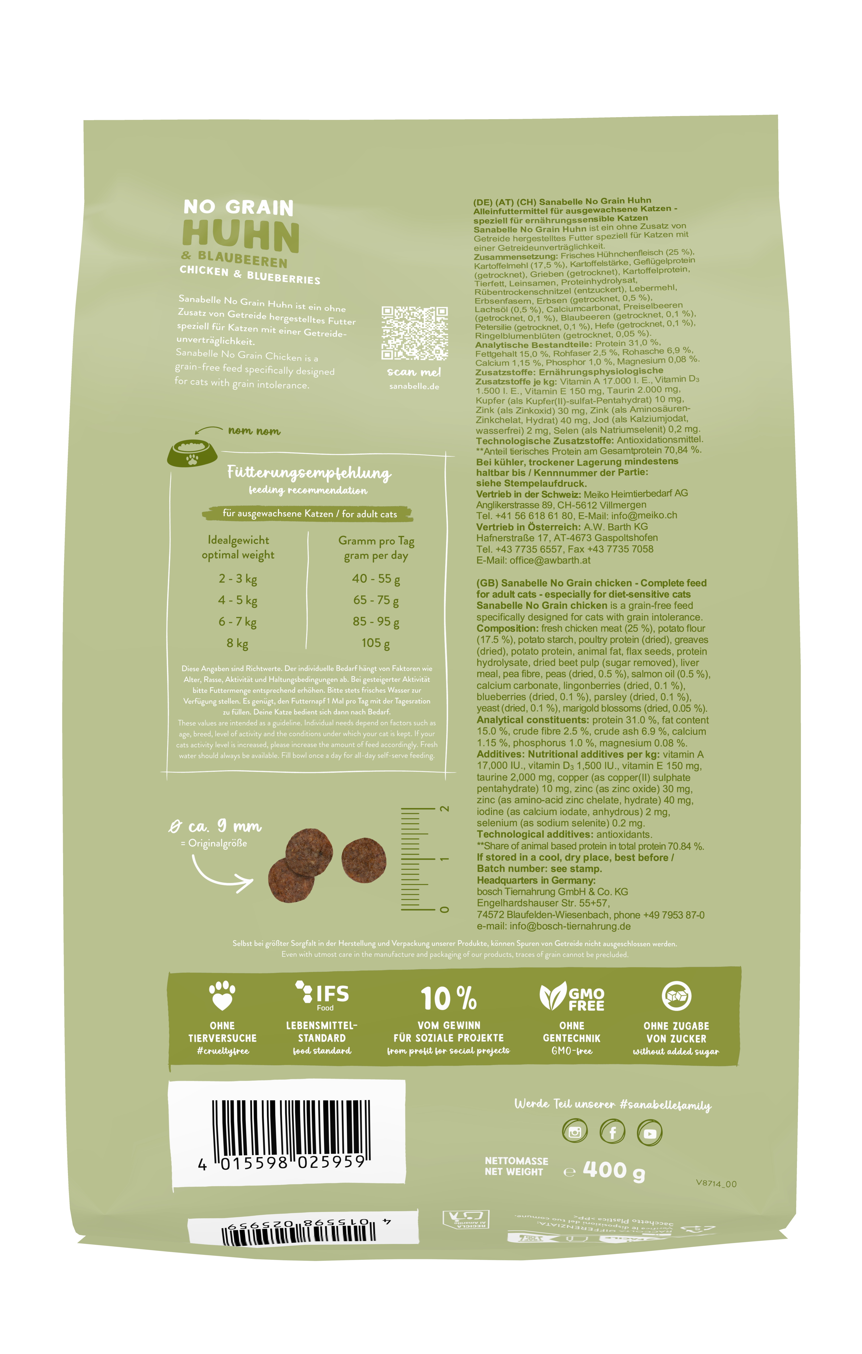 Thumbnail 2: Sanabelle Sanabelle No Grain Huhn – Katze Trockenfutter – 400g