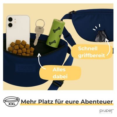 Thumbnail 4: PIUPET Leckerlitasche für Hunde I Stylische & wasserdichte Gassitasche I Bauch- & Umhängetasche I 3 Fächer I Blau