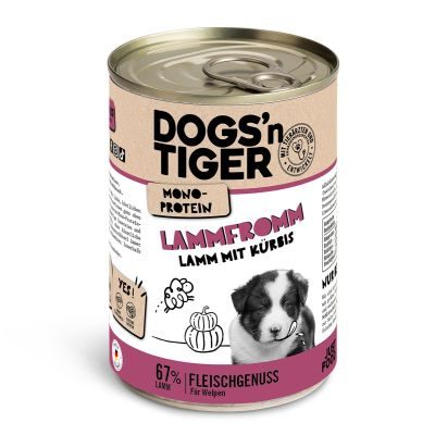 Thumbnail 5: Dogs'n Tiger Junior, Hundefutter, Lammfromm, Hunde Nassfutter, Welpen Futter, Monoproteine, Lamm & Kürbis, 6x 400g