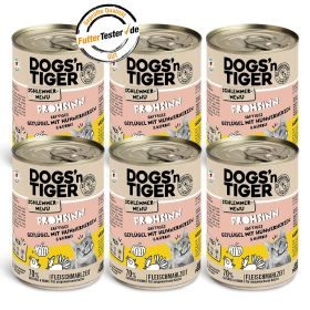 Dogs'n Tiger Adult, Katzenfutter, Frohsinn, Katzen Nassfutter, Getreidefrei, Geflügel & Kürbis, 6x 400g