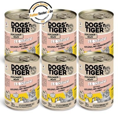 Dogs'n Tiger Adult, Katzenfutter, Frohsinn, Katzen Nassfutter, Getreidefrei, Geflügel & Kürbis, 6x 400g