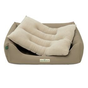 HOUND&NATURE SET: Hundebett LUZERN M taupe + wasserfestem Baumwoll-Matratzenüberzug