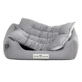 HOUND&NATURE SET: Hundebett LUZERN S hellgrau + wasserfestem kuscheligen Fleece-Matratzenüberzug