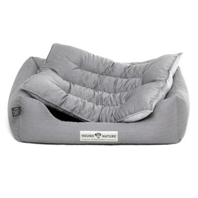 HOUND&NATURE SET: Hundebett LUZERN S hellgrau + wasserfestem kuscheligen Fleece-Matratzenüberzug