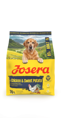 Josera Adult Chicken & Sweet Potato, getreidefreies Trockenfutter für Hunde mittlerer und großer Rassen, 900g