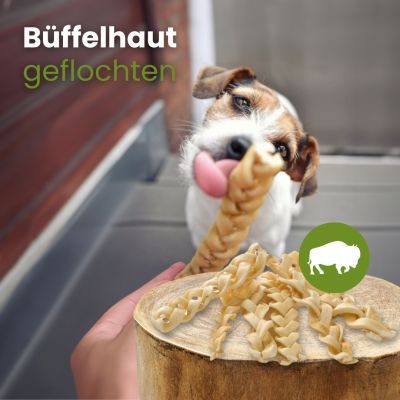 Thumbnail 2: kauartikel.com Büffelhaut-Zöpfe -  Hunde-Kauartikel - Hunde-Snack - Büffel-Kausnack - Leckerli vom Rind - geflochtene Rinder-Haut