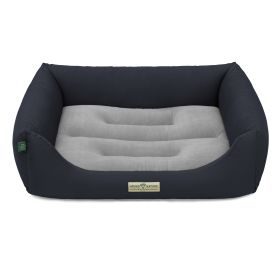 HOUND&NATURE SET: Hundebett LUZERN M dunkelblau+ wasserfestem kuscheligen hellgrauen Fleece-Matratzenüberzug