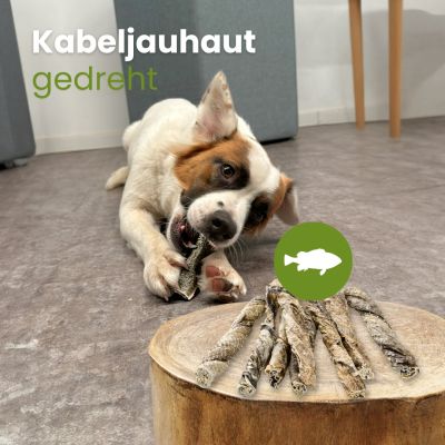 Thumbnail 2: kauartikel.com Kabeljau-Haut, geschnitten - Hunde-Kauartikel - Hunde-Snack - Kausnack - Fisch-Leckerli