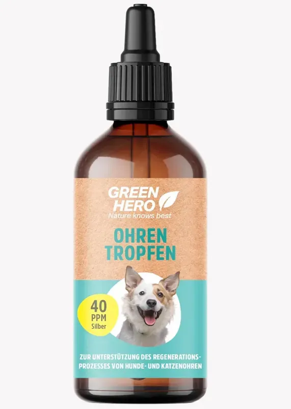 Greenhero Kolloidales Silber für Hunde, Ohrentropfen 40 PPM, ionisch und kolloidal, 100 ml