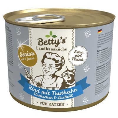 Thumbnail 2: Betty's Landhausküche Senior Katzenfutter Rind mit Truthahn, Möhrchen und Lachsöl 12x 200g