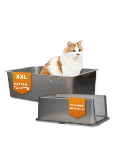 Lucky-Kitty Katzentoilette XXL + Haube (Edelstahl Natur)