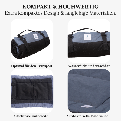 Thumbnail 2: Wanderpfote Hundedecke für Unterwegs, 90 x 60cm – Waschbar, Orthopädisch, Wasserdicht – Hochwertiges Design – Hundedecke Outdoor, Hundematte Auto (Blau, Größe L)