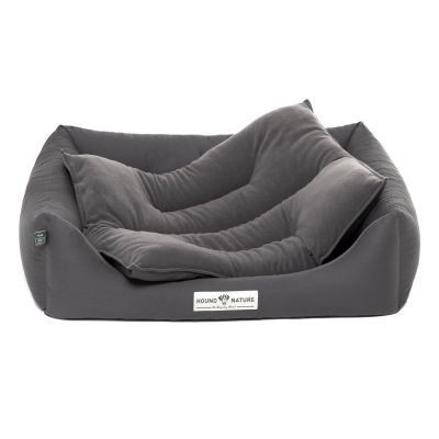 HOUND&NATURE SET: Hundebett LUZERN M dunkelgrau+ wasserfestem kuscheligen Fleece-Matratzenüberzug