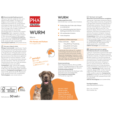Thumbnail 4: PHA PetVet - PHA WURM für Hunde u. Katzen 50 ml - Wohltuende Kräutertropfen für Magen & Darm