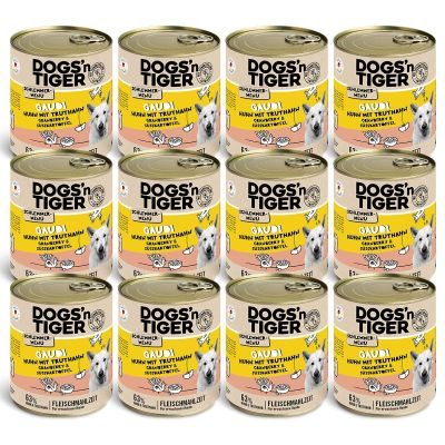 Thumbnail 1: Dogs'n Tiger Adult Hundefutter, Gaudi, Nassfutter, Getreidefrei, Huhn, Truthahn, Cranberry & Süßkartoffel, 12x 800g