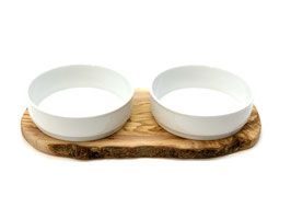 Olivenholz-erleben Futterstation Rusty 2x 0,9l Porzellanschalen