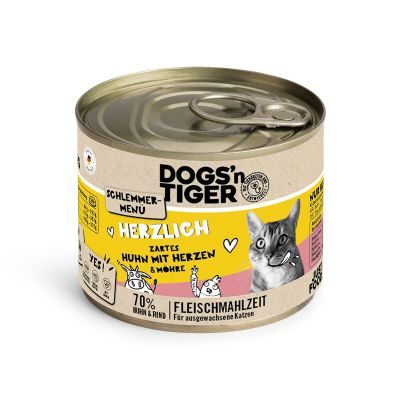 Thumbnail 7: Dogs'n Tiger Adult, Katzenfutter, Herzlich, Katzen Nassfutter, Getreidefrei, Huhn, Rinderherzen & Karotte, 6x 200g