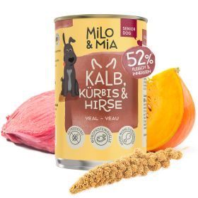 Milo & Mia  Schonkost für Hunde Nassfutter, magenschonendes Hundefutter für Hunde mit Magen-Darm-Problemen, glutenfreie Zutaten: Kalb, Kürbis & Hirse (24x400g)