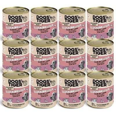 Thumbnail 1: Dogs'n Tiger Adult Hundefutter, Glücksbringer, Nassfutter, Getreidefrei, Rind, Lamm, Pastinake & Heidelbeeren, 12x 800g