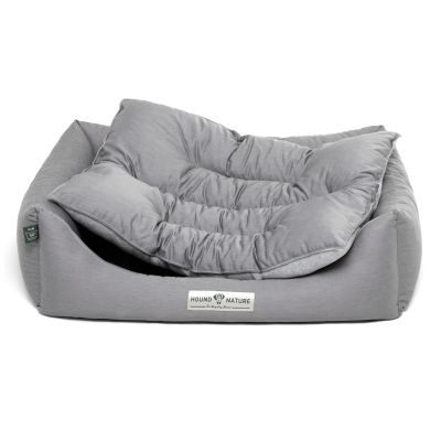 HOUND&NATURE SET: Hundebett LUZERN M hellgrau + wasserfestem kuscheligen Fleece-Matratzenüberzug