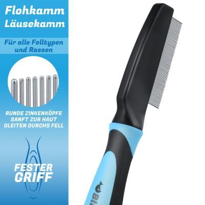 Thumbnail 2: BluePet Flohkamm & Läusekamm für Hunde & Katzen, Flöhe & Zecken effektiv & schonend entfernen - feiner Hundekamm, Staubkamm, Nissenkamm auch gegen Nymphen